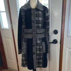 Kessley Plaid Patchwork Wool Peacoat